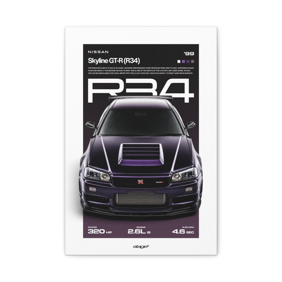 NISSAN GT-R R34 - CANVAS POSTER
