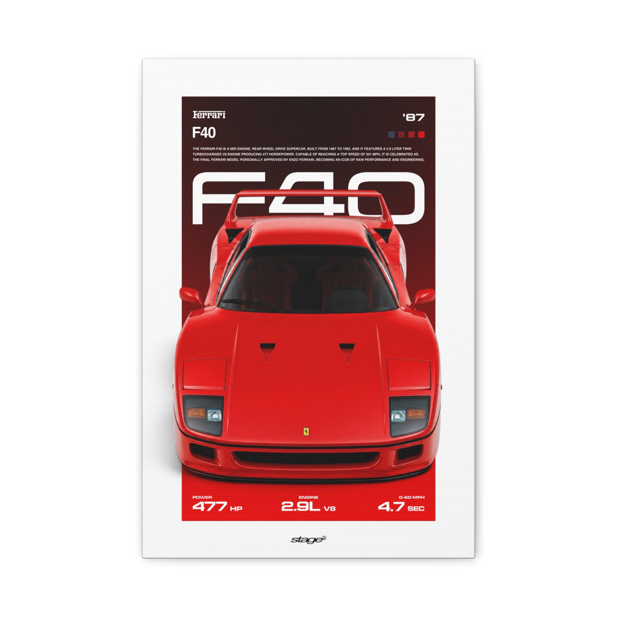 FERRARI F40 - CANVAS POSTER